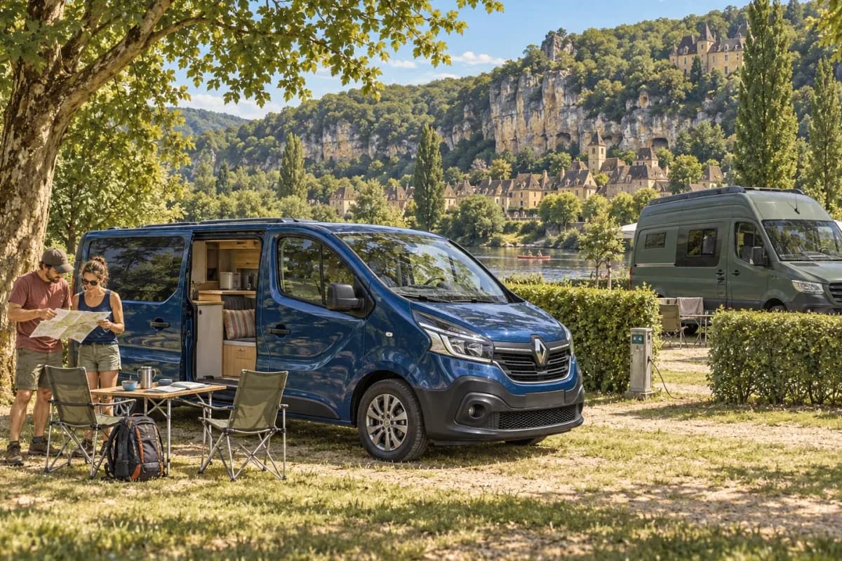 Photographie éditoriale d’un voyage en van entre Belcastel, Estaing, Conques, Capdenac-le-Haut, dans l’esprit du Mag Label Vanlife.