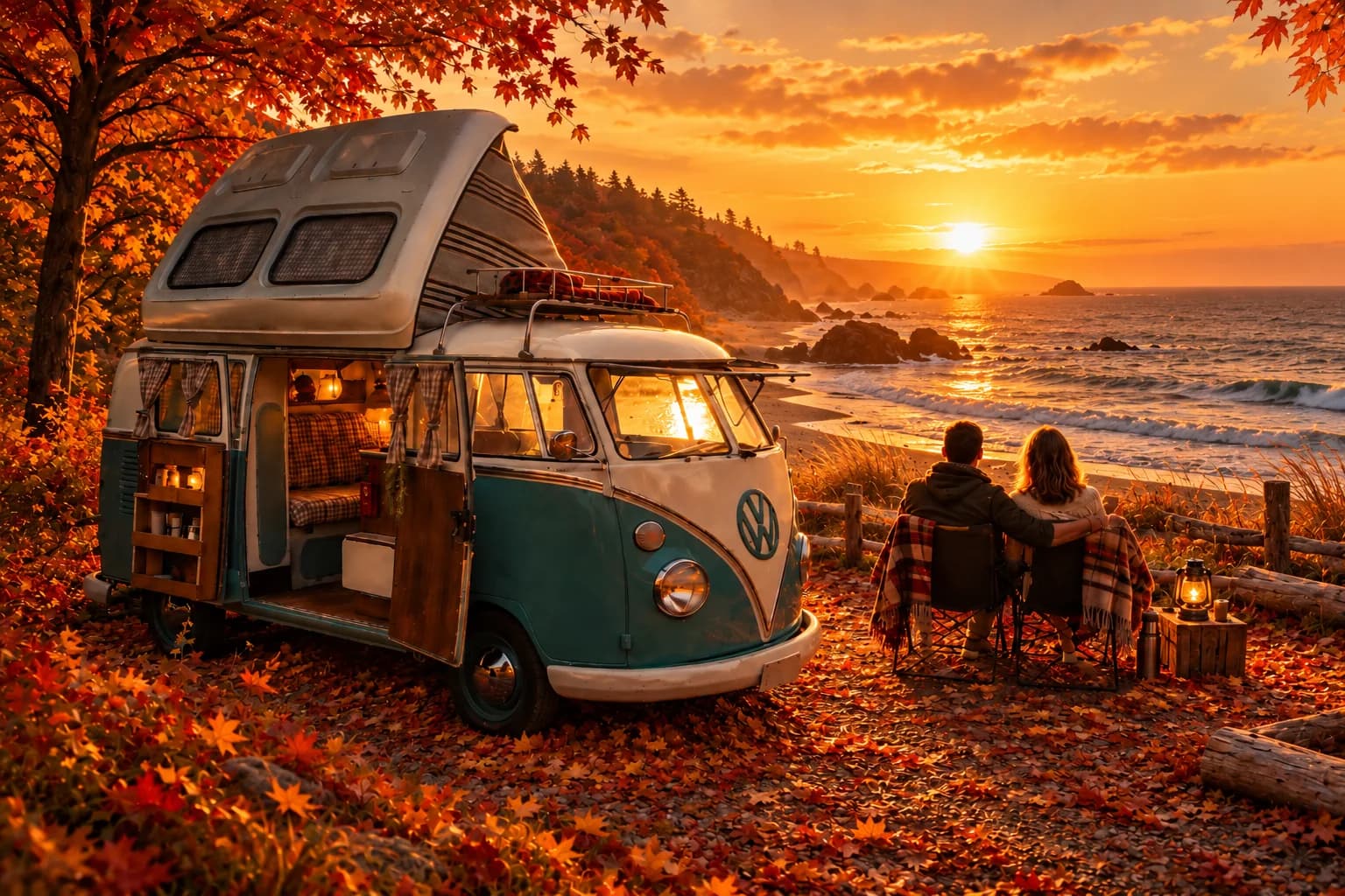 Voyage en van au milieu des couleurs de l’automne
