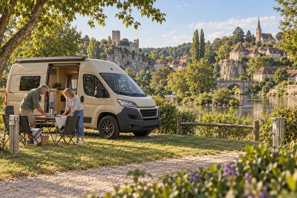 Photographie éditoriale d’un voyage en van entre Angles-sur-l'Anglin, Saint-Benoît-du-Sault, Gargilesse-Dampierre, dans l’esprit du Mag Label Vanlife.