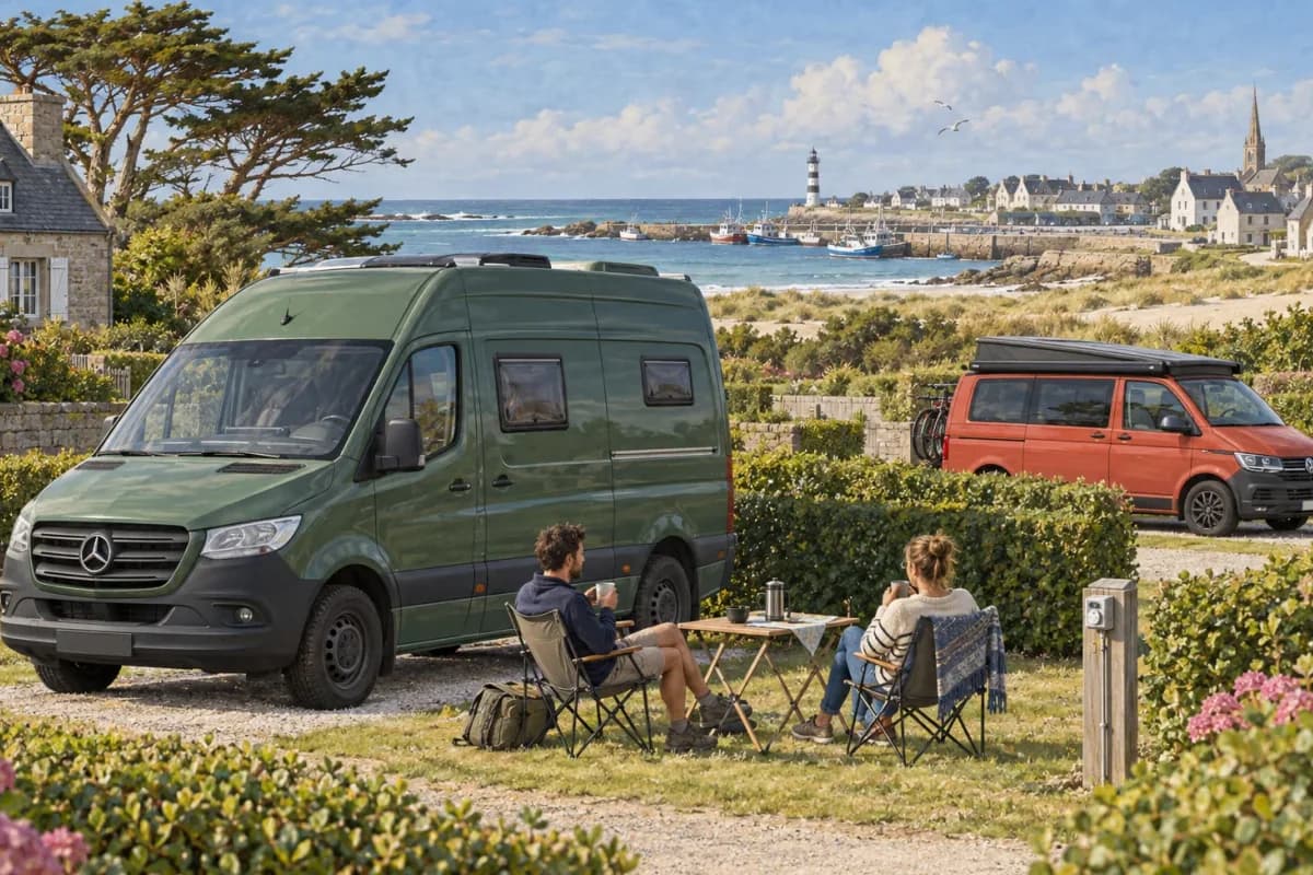 Photographie éditoriale d’un voyage en van entre Barfleur, dans l’esprit du Mag Label Vanlife.