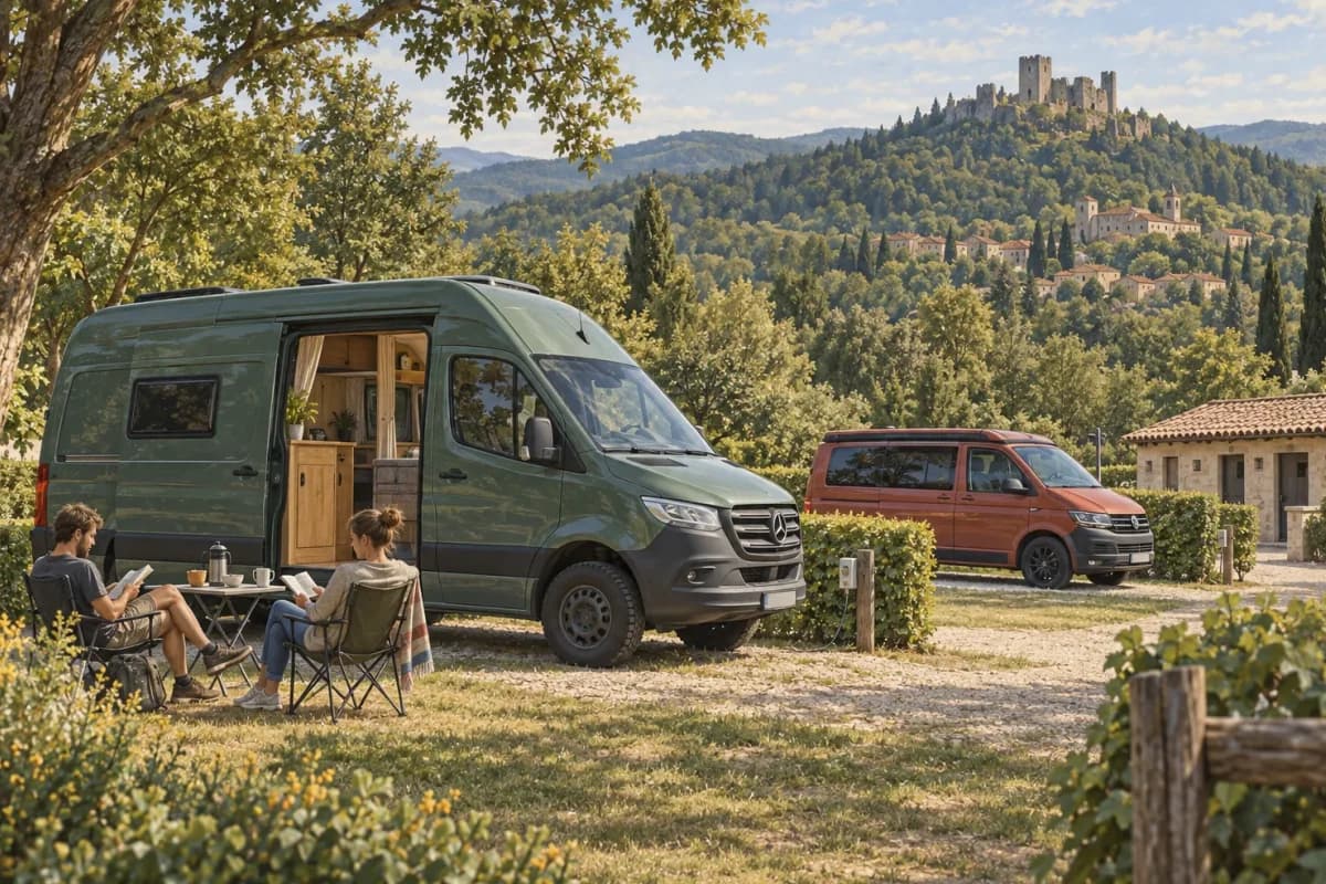 Photographie éditoriale d’un voyage en van entre Camon, Castelnou, dans l’esprit du Mag Label Vanlife.