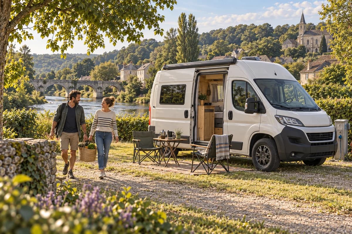 Photographie éditoriale d’un voyage en van entre Chambon-sur-Voueize, dans l’esprit du Mag Label Vanlife.