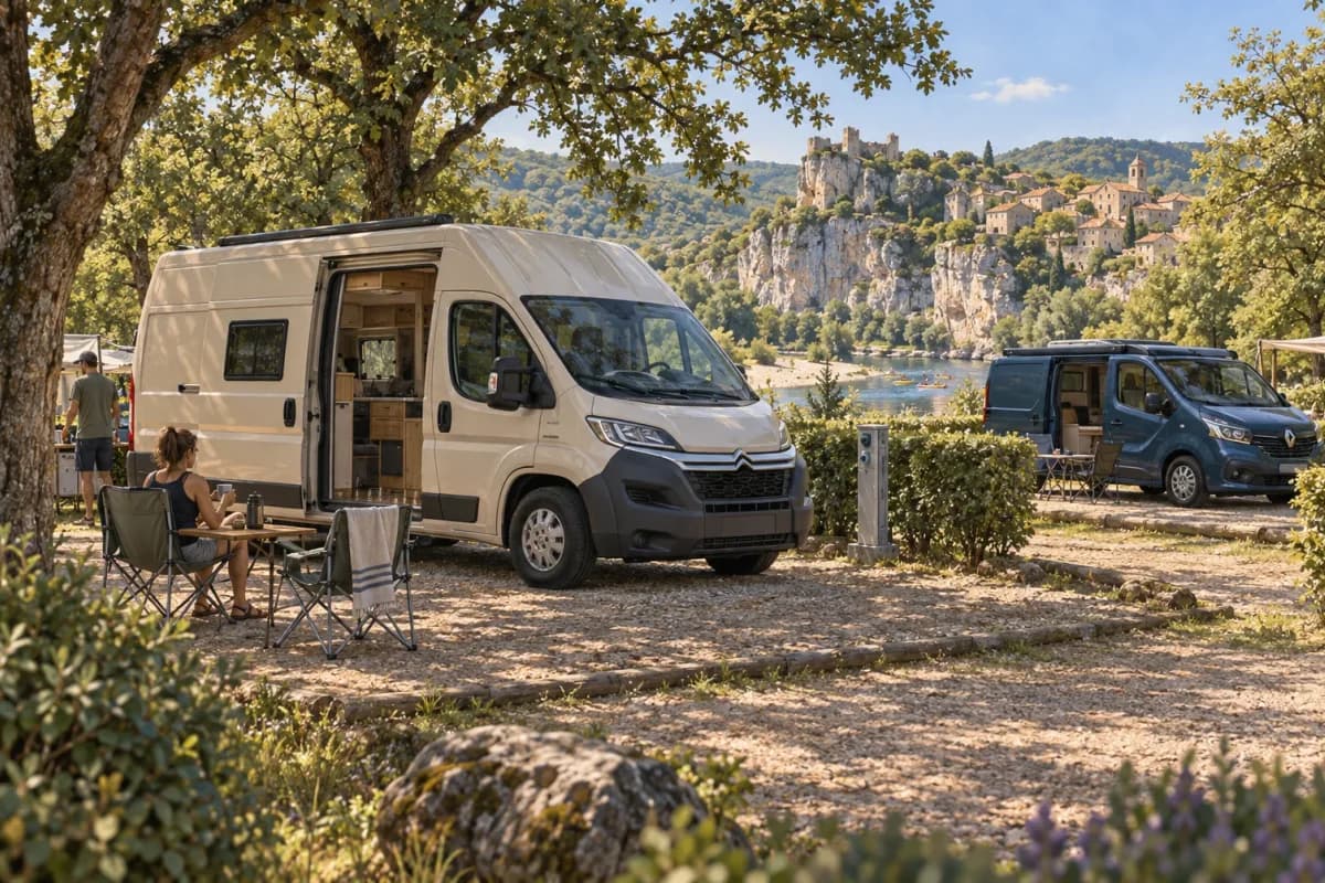 Photographie éditoriale d’un voyage en van entre Lagrasse, Minerve, Olargues, dans l’esprit du Mag Label Vanlife.