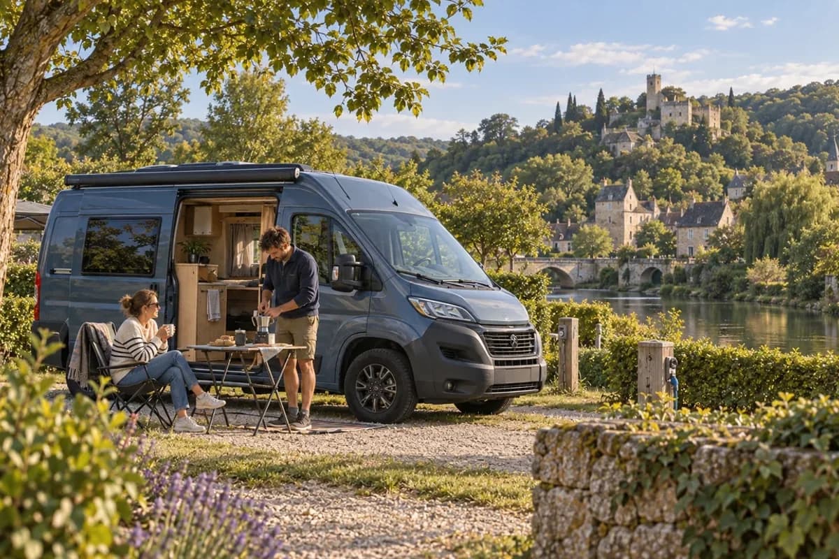 Photographie éditoriale d’un voyage en van entre Marcolès, Tournemire, Salers, dans l’esprit du Mag Label Vanlife.