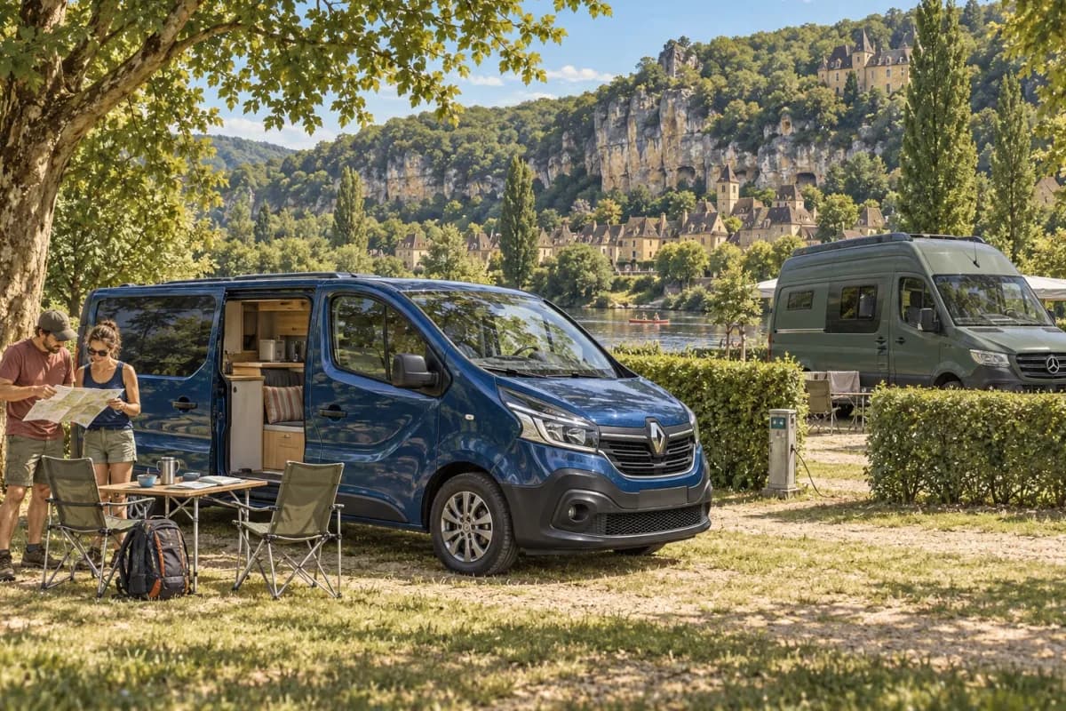 Photographie éditoriale d’un voyage en van entre Montréal, Larressingle, La Romieu, Lavardens, dans l’esprit du Mag Label Vanlife.