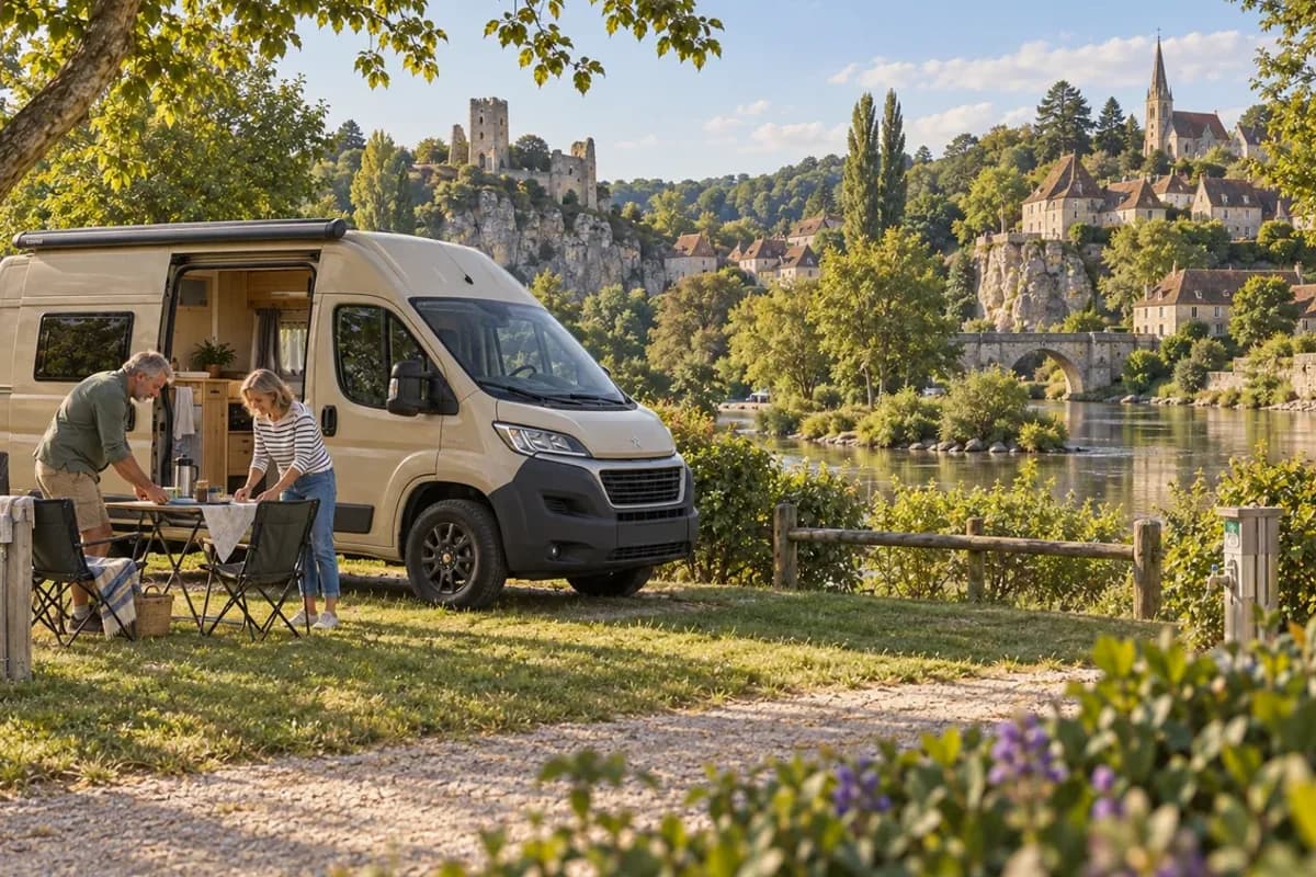 Photographie éditoriale d’un voyage en van entre Noyers, Vézelay, dans l’esprit du Mag Label Vanlife.