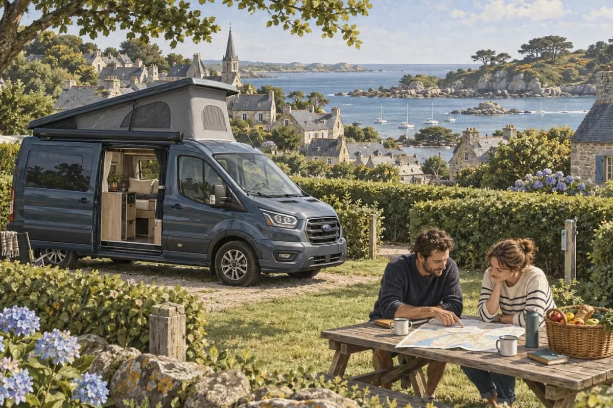 Photographie éditoriale d’un voyage en van entre Rochefort-en-Terre, dans l’esprit du Mag Label Vanlife.