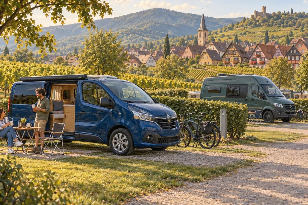 Photographie éditoriale d’un voyage en van entre Yvoire, dans l’esprit du Mag Label Vanlife.